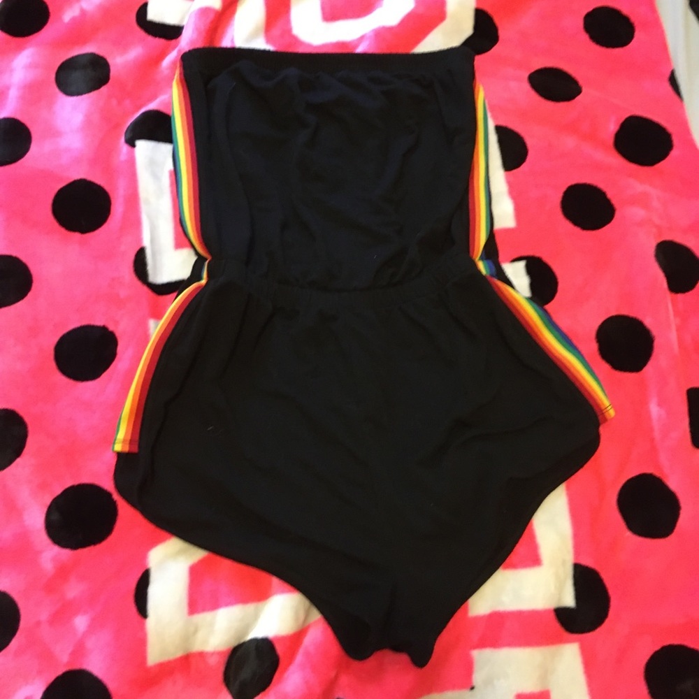 Garage strapless rainbow striped romper